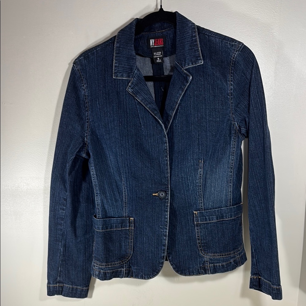 Women's New York & Company Dark Wash Blue Denim Jacket